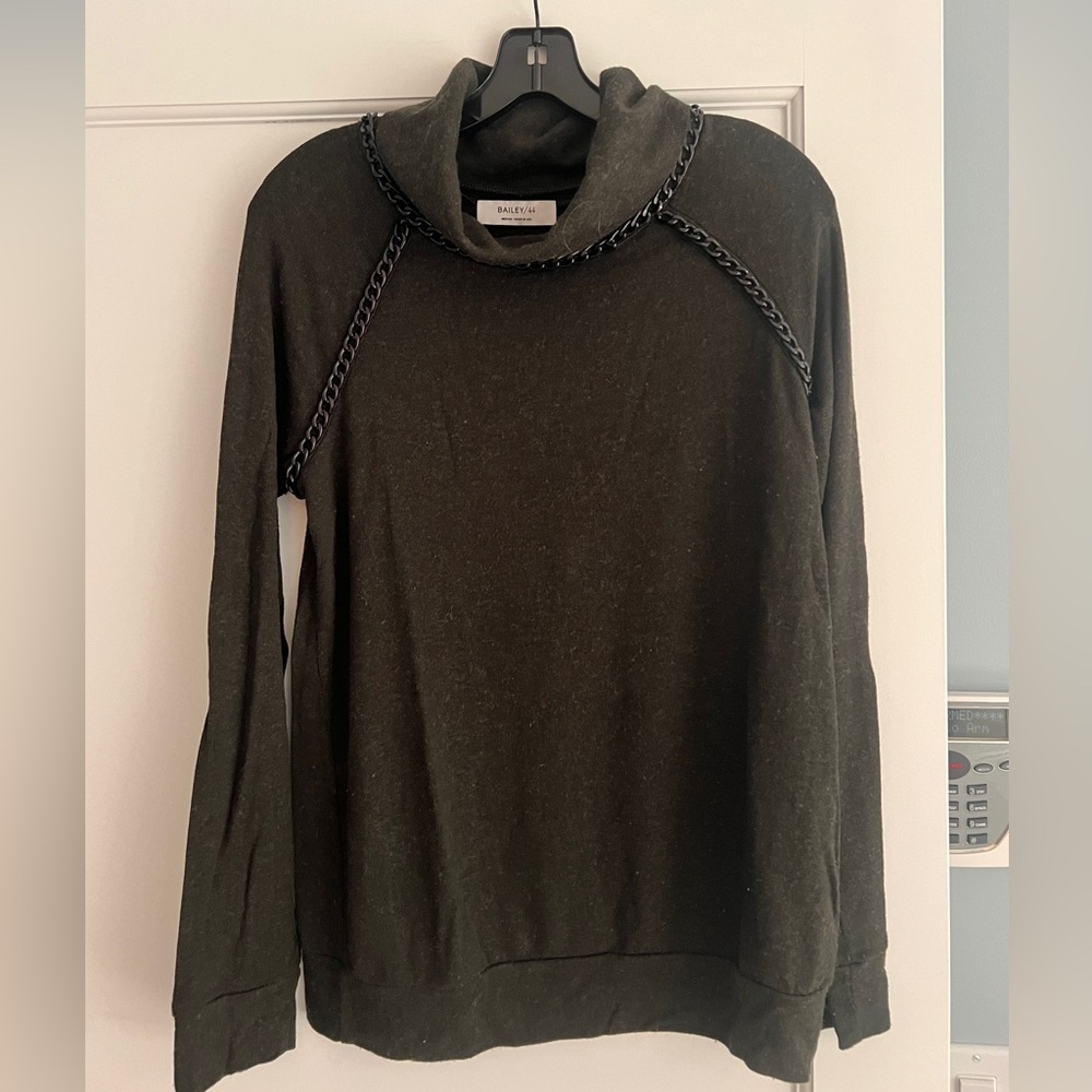 Bailey 44 Hunter Green Turtleneck Sweater with Chain Detail-MD